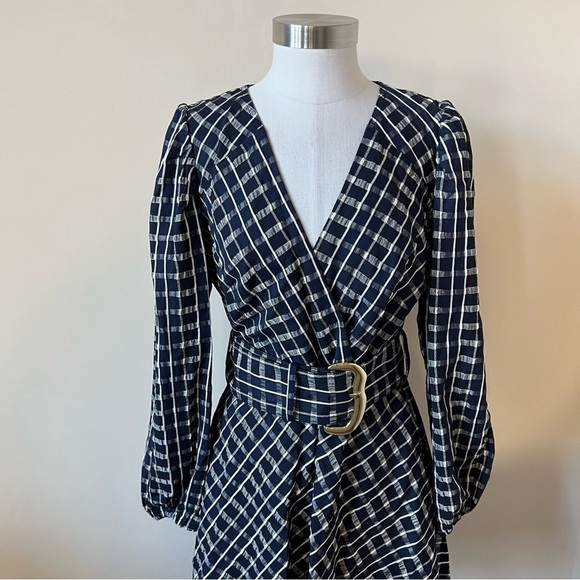 New! Tanya Taylor Nicola Puff-Sleeve Belted Check Mini Dress nwt 17334 - Picture 7 of 15